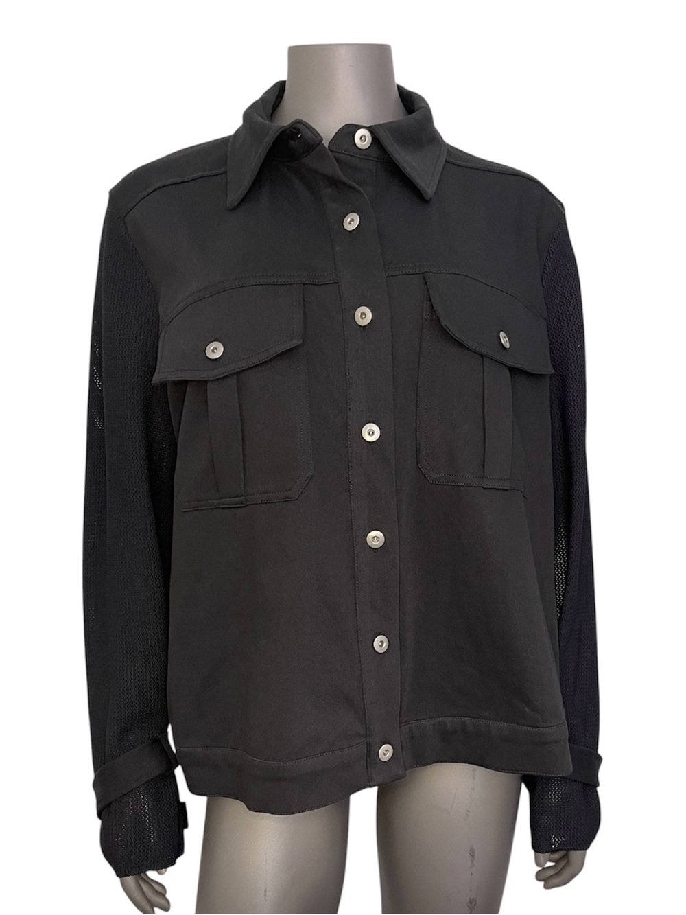 Grey By Jhoan Sebastian Grey Woman’s 2X Knit Denim Moto Jacket Black Mesh Sleeve - Picture 3 of 12